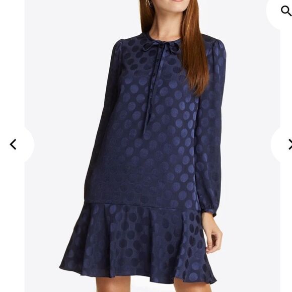 Draper James Tie Neck Flounce Shift Dress NWOT Sz 1X navy blue - Picture 7 of 11